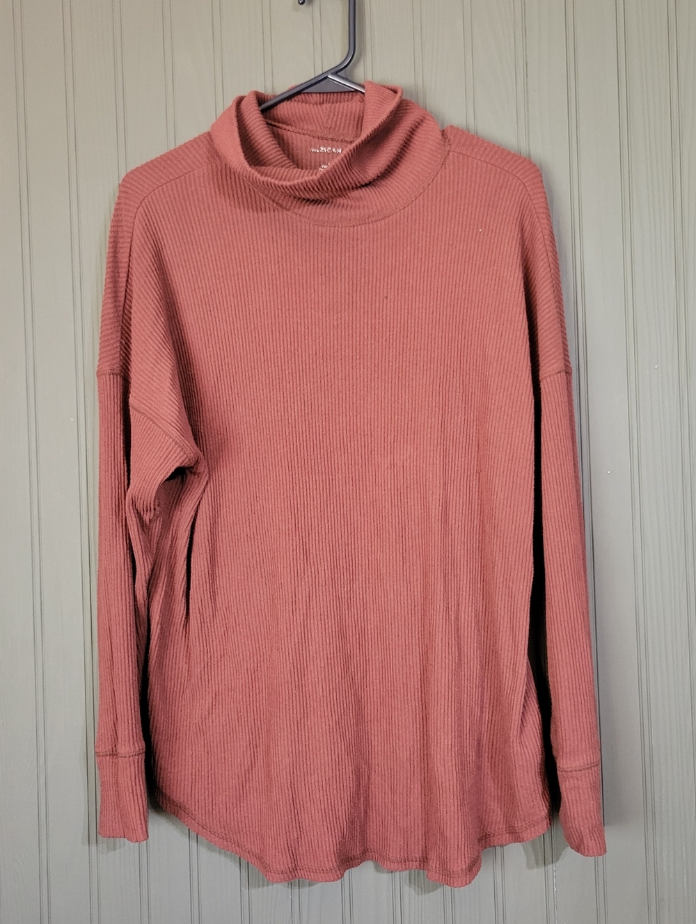 American Eagle Ribbed Turtleneck Sweater Long Sleeve Shirt Brown Women's Large
